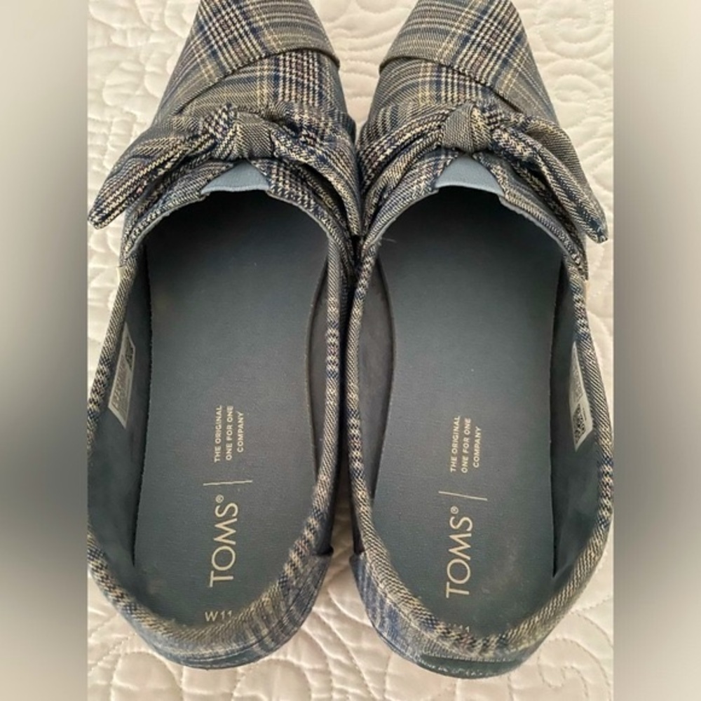 Toms Alpargata Citadel Blue Classic Plaid/Bow flats Sz 11 - Picture 3 of 15